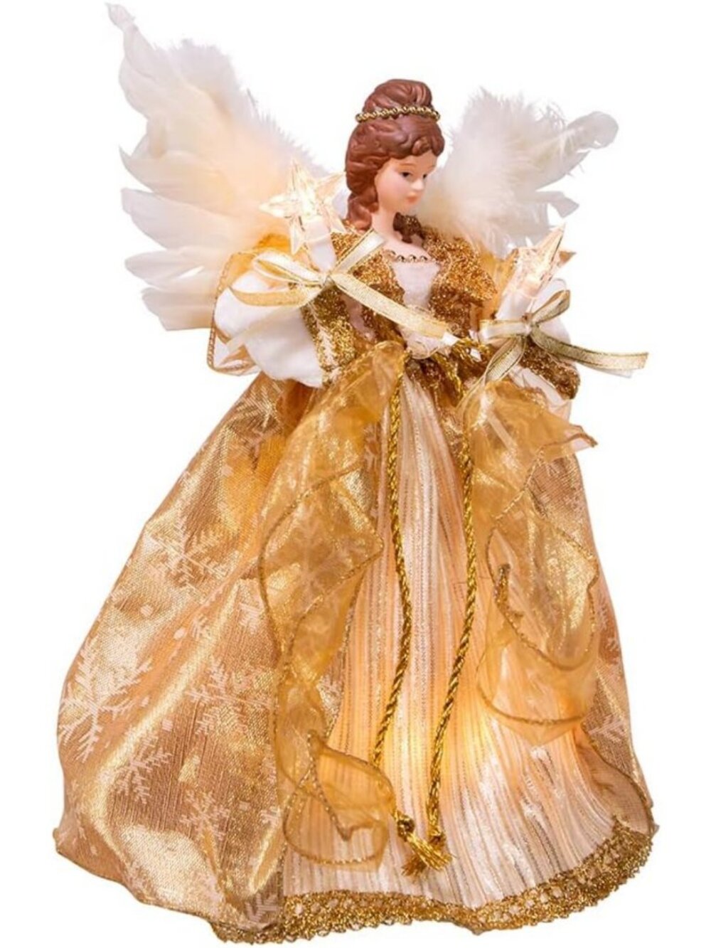 12-Inch Gold Angel Treetop with 10 Clear Lights | Festive Holiday Decor
